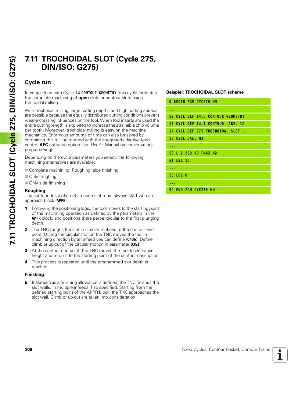 11 trochoidal slot (cycle 275, din/iso: g275), Cycle run, Seite 208 | HEIDENHAIN iTNC 530 (60642x-04) Cycle programming User Manual | Page 208 / 529