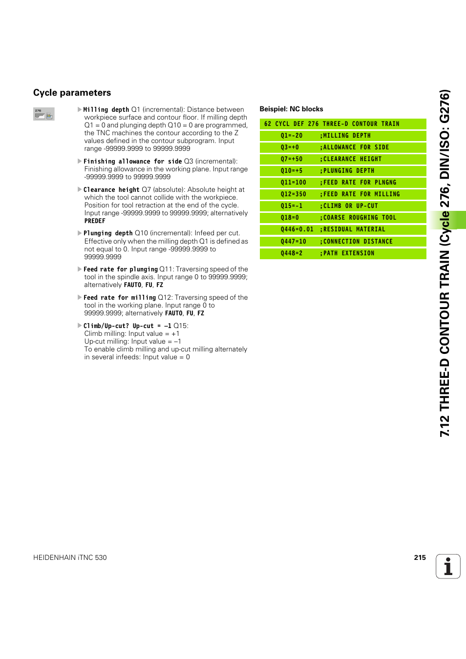 Cycle parameters | HEIDENHAIN iTNC 530 (60642x-04) Cycle programming User Manual | Page 215 / 529