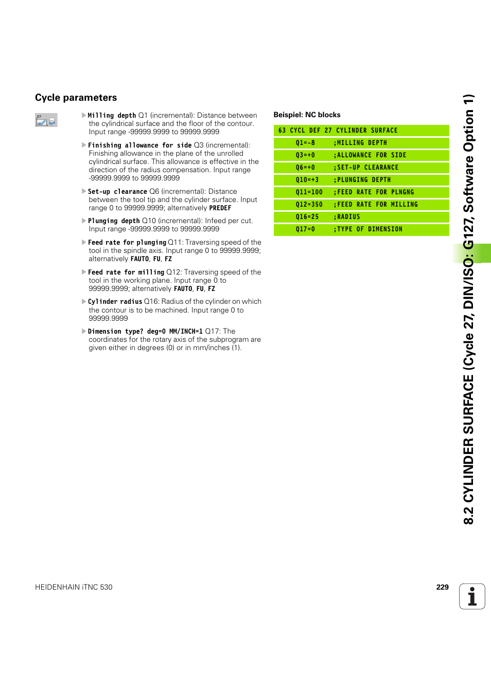 Cycle parameters | HEIDENHAIN iTNC 530 (60642x-04) Cycle programming User Manual | Page 229 / 529