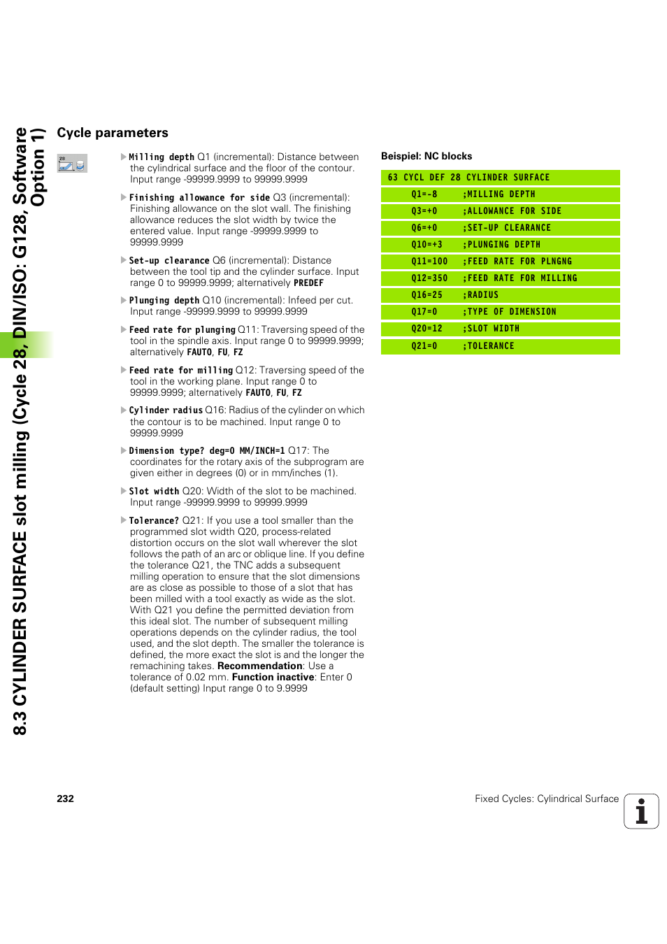 Cycle parameters | HEIDENHAIN iTNC 530 (60642x-04) Cycle programming User Manual | Page 232 / 529