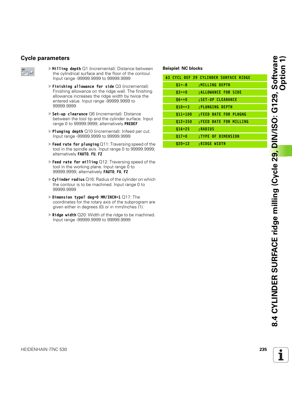 Cycle parameters | HEIDENHAIN iTNC 530 (60642x-04) Cycle programming User Manual | Page 235 / 529