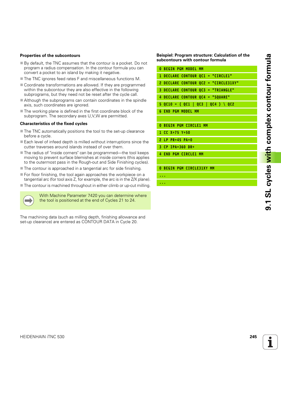 1 sl cy cles with complex cont our f o rm ula | HEIDENHAIN iTNC 530 (60642x-04) Cycle programming User Manual | Page 245 / 529