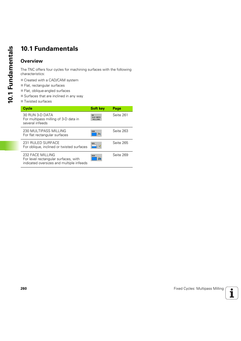 1 fundamentals, Overview | HEIDENHAIN iTNC 530 (60642x-04) Cycle programming User Manual | Page 260 / 529