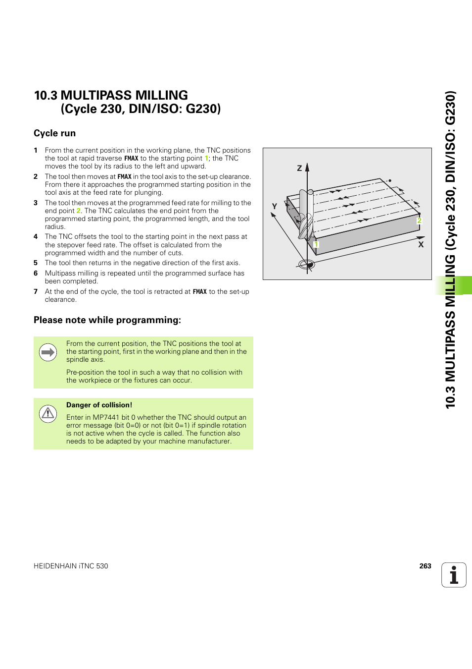 3 multipass milling (cycle 230, din/iso: g230), Cycle run, Please note while programming | Seite 263 | HEIDENHAIN iTNC 530 (60642x-04) Cycle programming User Manual | Page 263 / 529