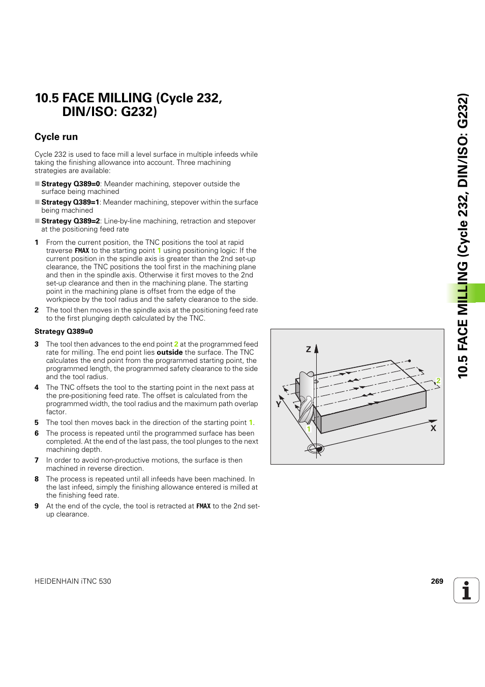5 face milling (cycle 232, din/iso: g232), Cycle run, Seite 269 | HEIDENHAIN iTNC 530 (60642x-04) Cycle programming User Manual | Page 269 / 529
