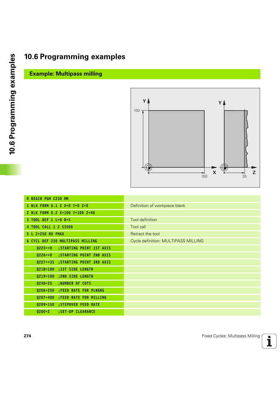6 programming examples, Example: multipass milling | HEIDENHAIN iTNC 530 (60642x-04) Cycle programming User Manual | Page 274 / 529