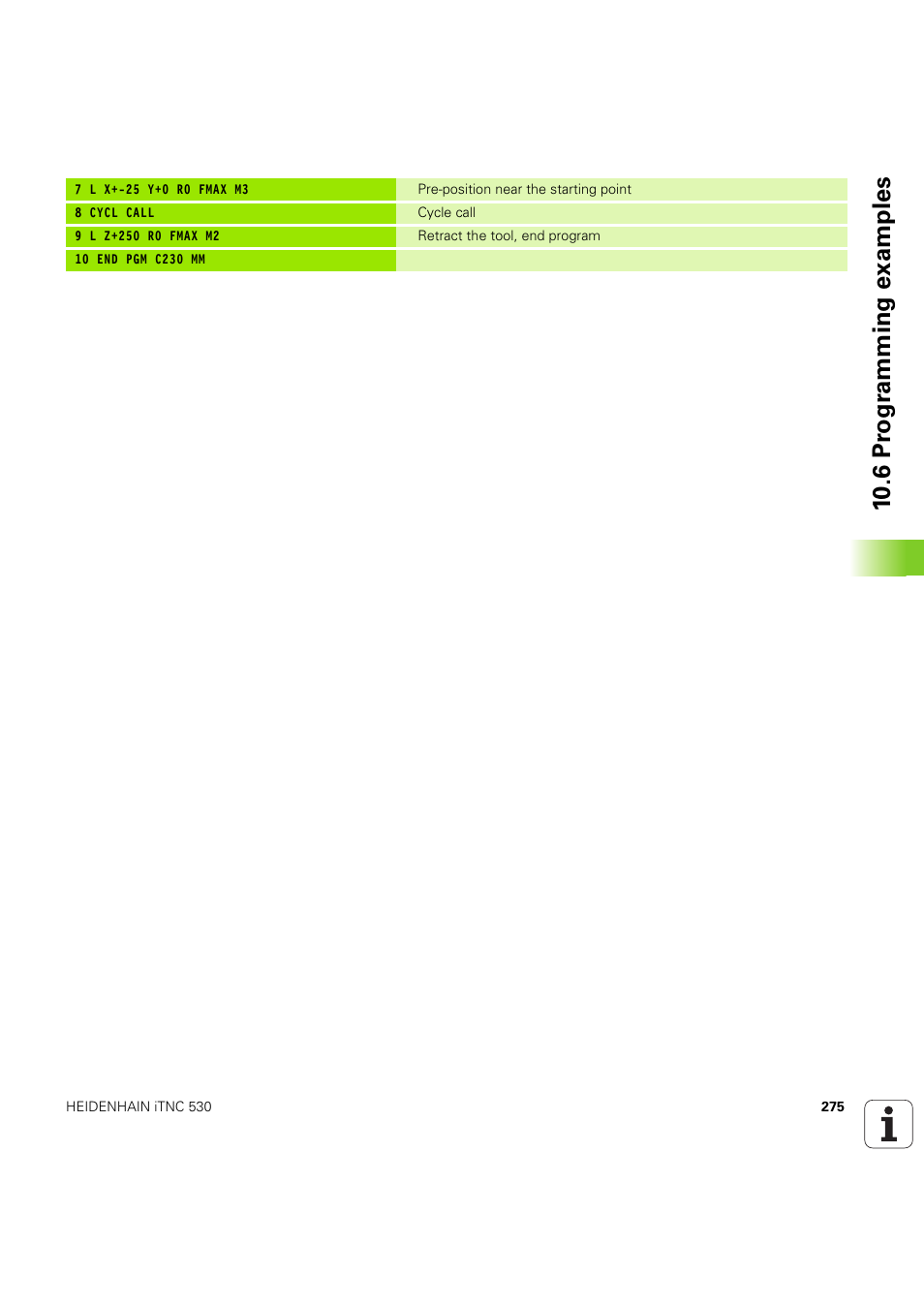 10 .6 pr ogr amming examples | HEIDENHAIN iTNC 530 (60642x-04) Cycle programming User Manual | Page 275 / 529
