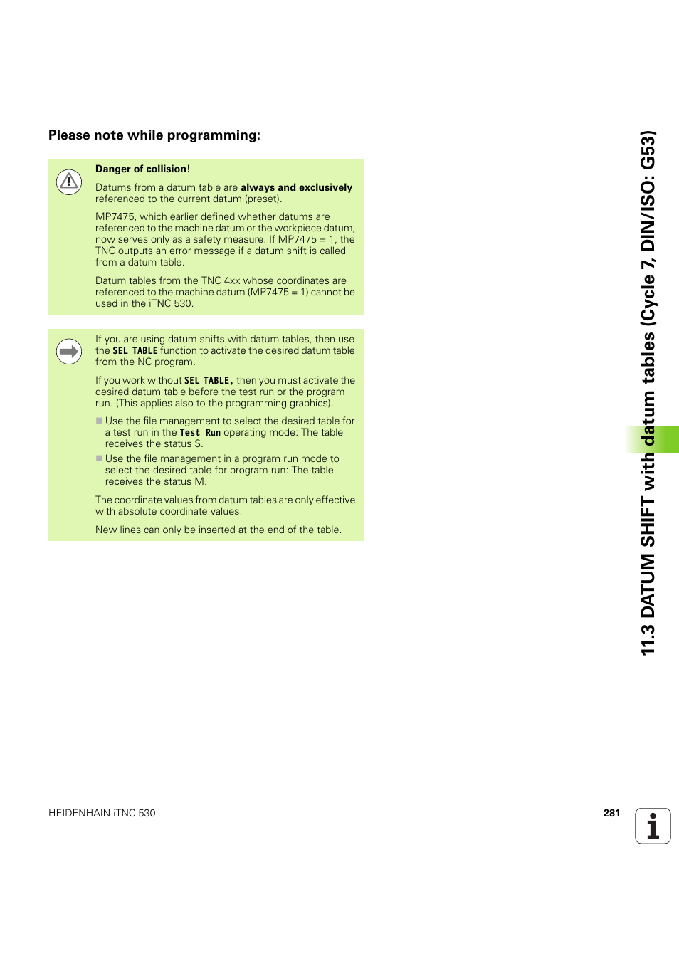Please note while programming | HEIDENHAIN iTNC 530 (60642x-04) Cycle programming User Manual | Page 281 / 529