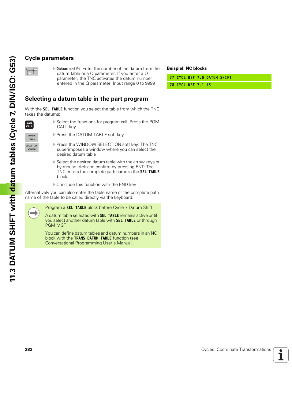 Cycle parameters, Selecting a datum table in the part program | HEIDENHAIN iTNC 530 (60642x-04) Cycle programming User Manual | Page 282 / 529