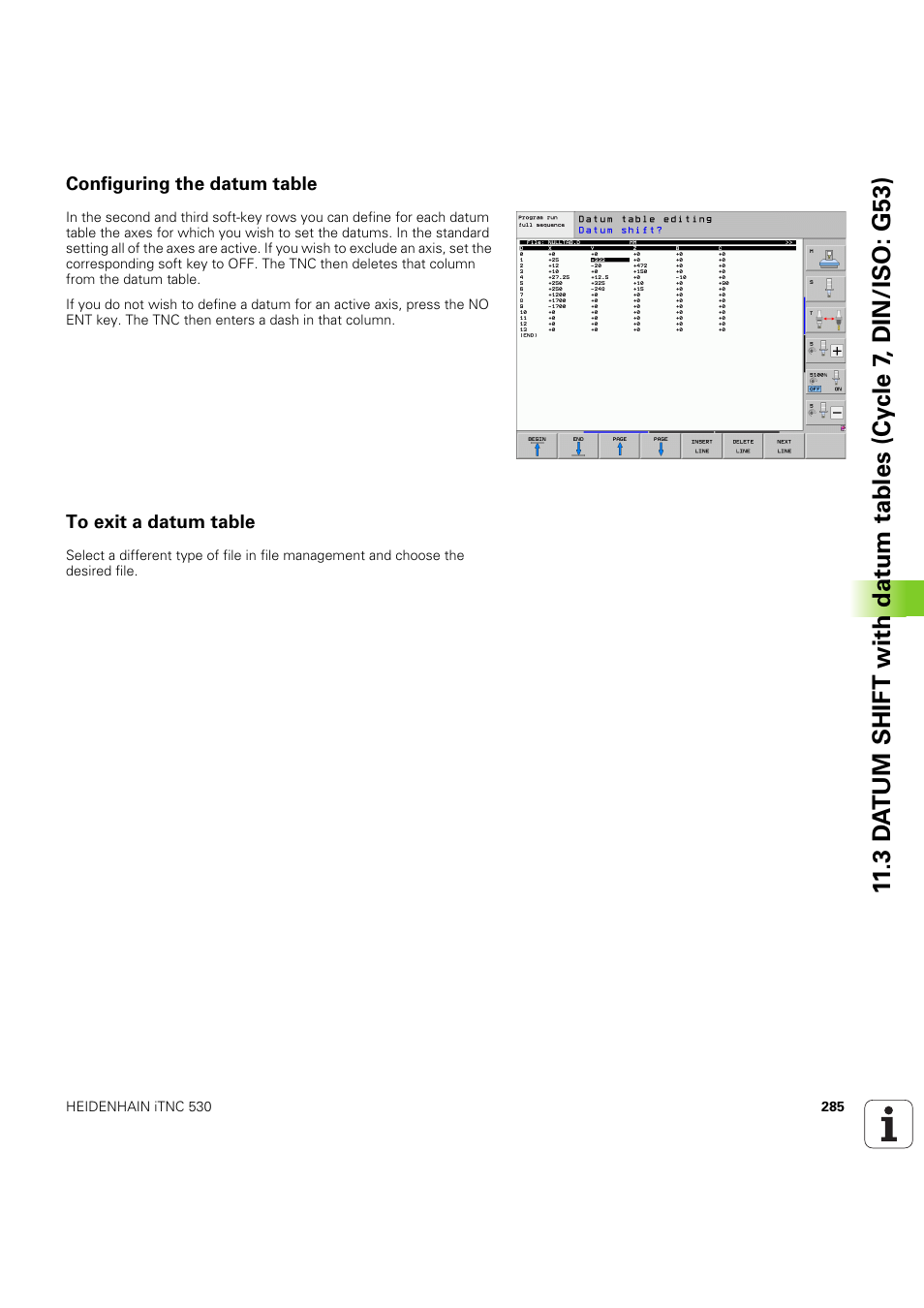 Configuring the datum table, To exit a datum table | HEIDENHAIN iTNC 530 (60642x-04) Cycle programming User Manual | Page 285 / 529
