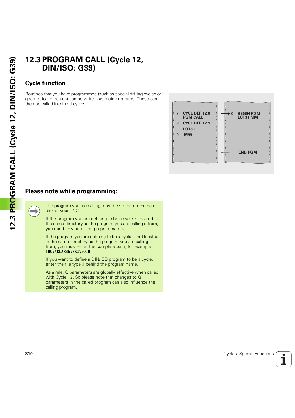 3 program call (cycle 12, din/iso: g39), Cycle function, Please note while programming | Seite 310 | HEIDENHAIN iTNC 530 (60642x-04) Cycle programming User Manual | Page 310 / 529