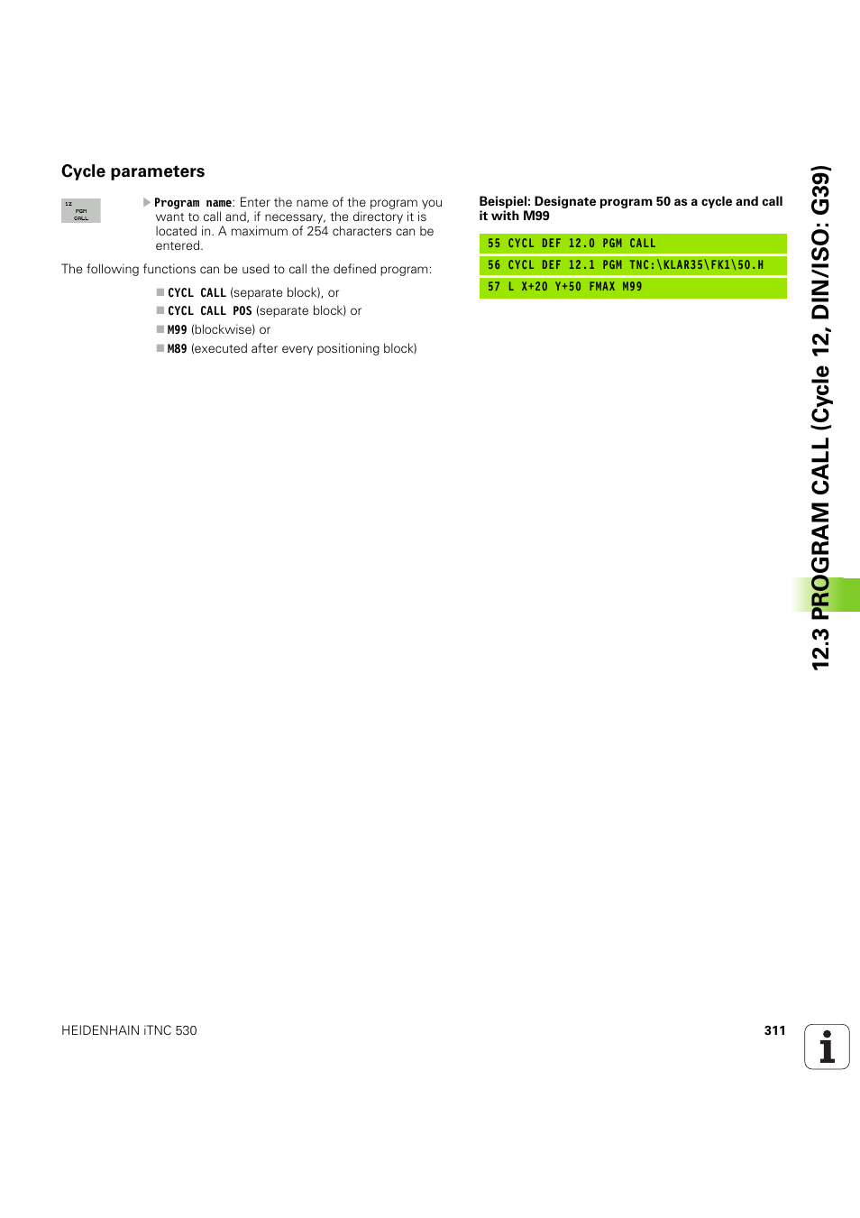 Cycle parameters | HEIDENHAIN iTNC 530 (60642x-04) Cycle programming User Manual | Page 311 / 529