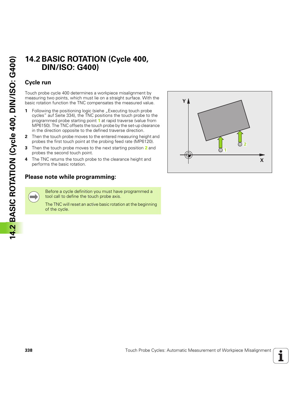 2 basic rotation (cycle 400, din/iso: g400), Cycle run, Please note while programming | Seite 338 | HEIDENHAIN iTNC 530 (60642x-04) Cycle programming User Manual | Page 338 / 529