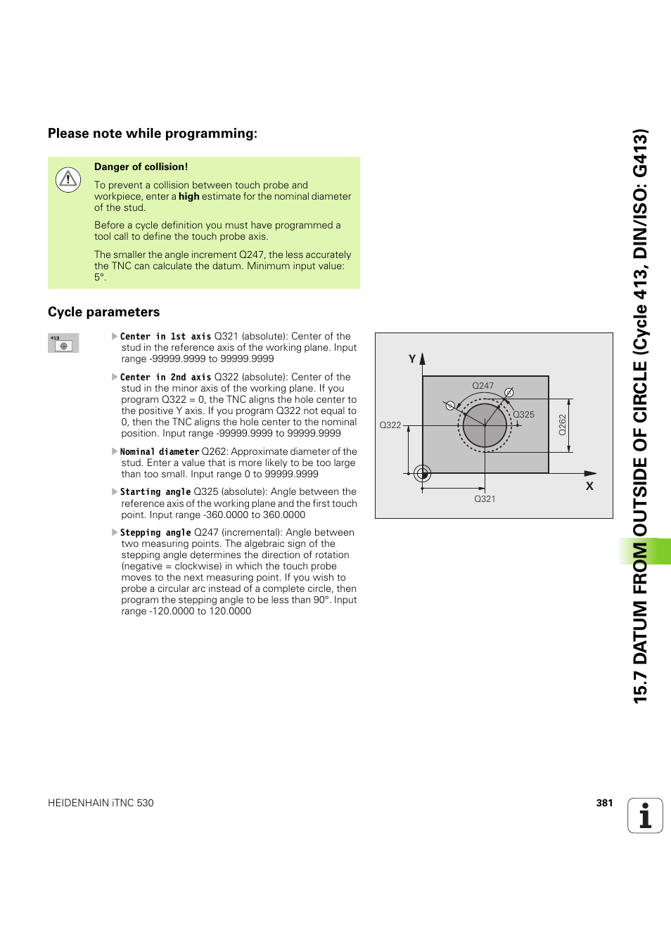 Please note while programming, Cycle parameters | HEIDENHAIN iTNC 530 (60642x-04) Cycle programming User Manual | Page 381 / 529