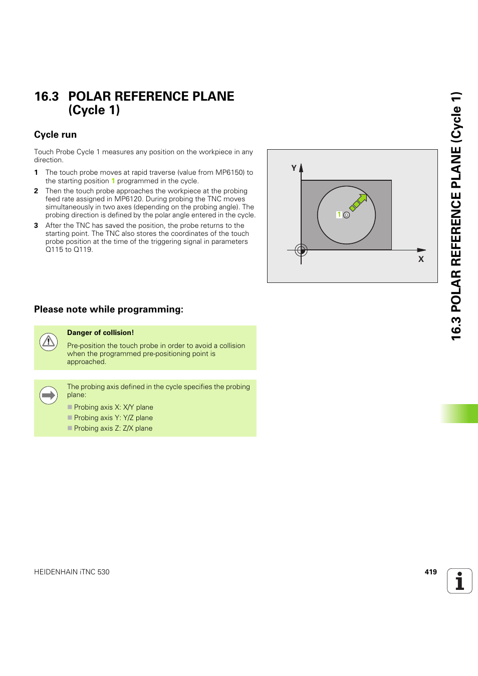 3 polar reference plane (cycle 1), Cycle run, Please note while programming | Seite 419 | HEIDENHAIN iTNC 530 (60642x-04) Cycle programming User Manual | Page 419 / 529