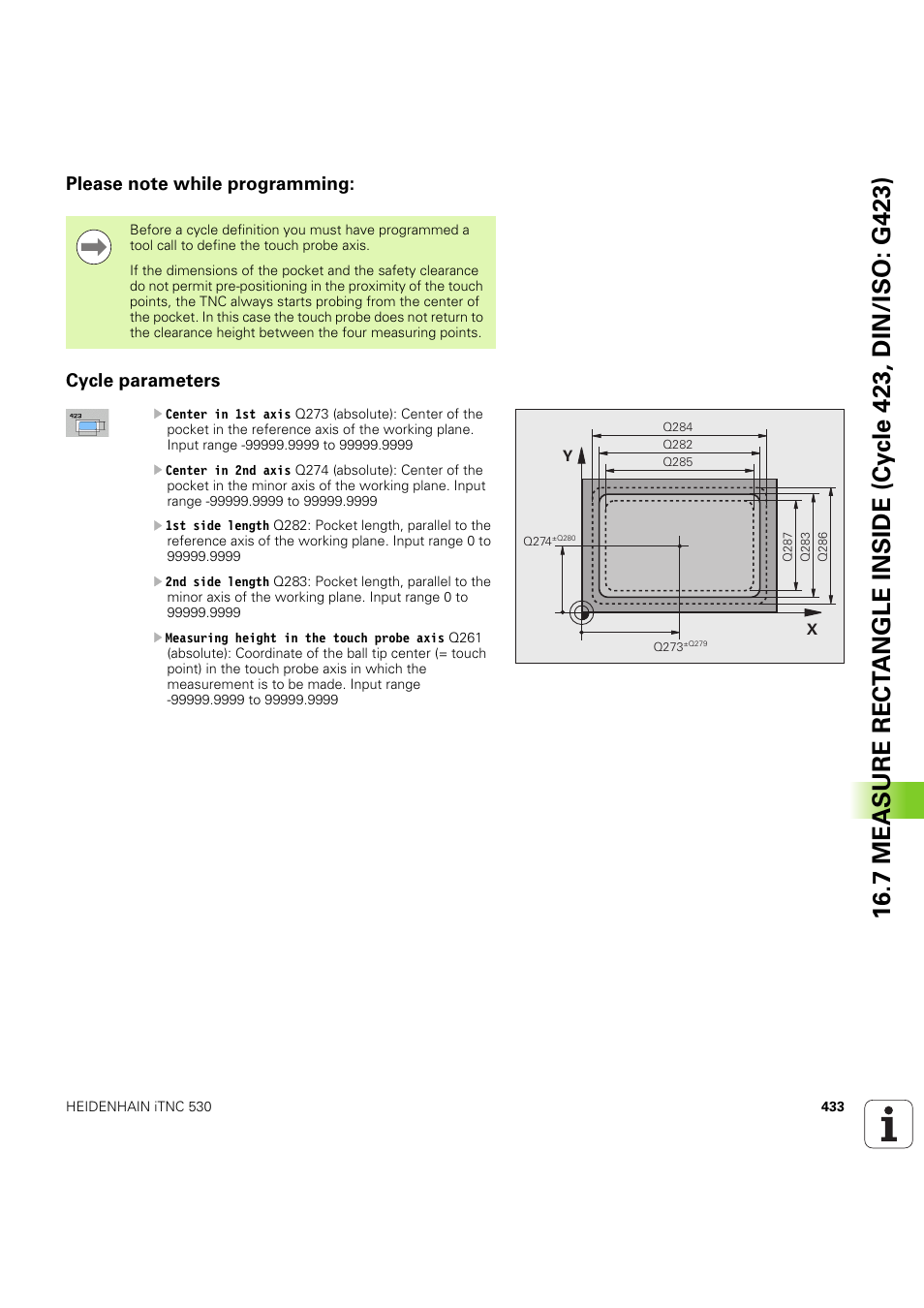 Please note while programming, Cycle parameters | HEIDENHAIN iTNC 530 (60642x-04) Cycle programming User Manual | Page 433 / 529
