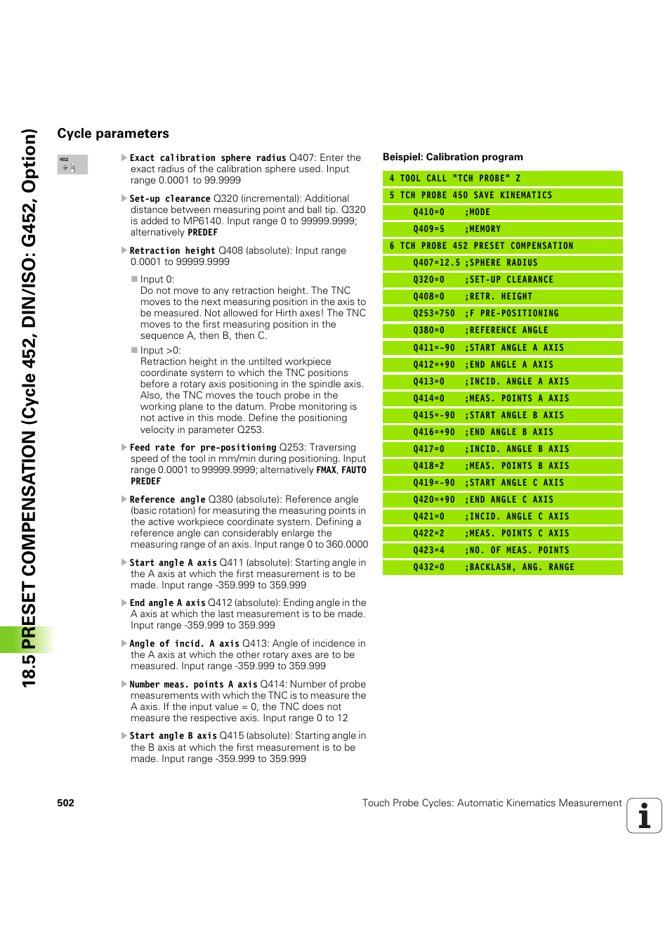 Cycle parameters | HEIDENHAIN iTNC 530 (60642x-04) Cycle programming User Manual | Page 502 / 529