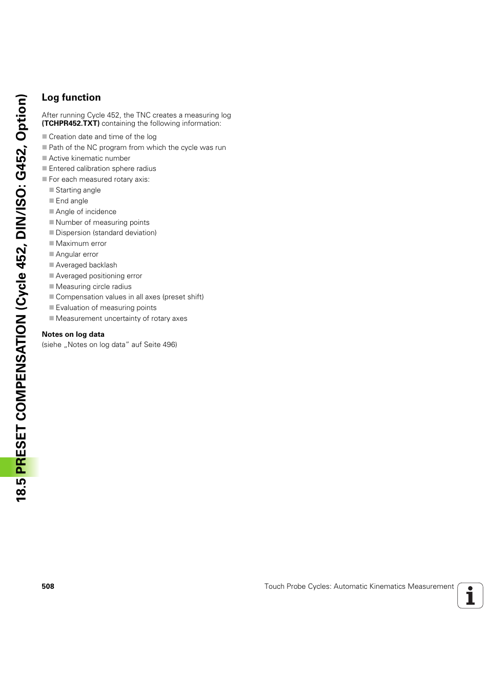 Log function | HEIDENHAIN iTNC 530 (60642x-04) Cycle programming User Manual | Page 508 / 529