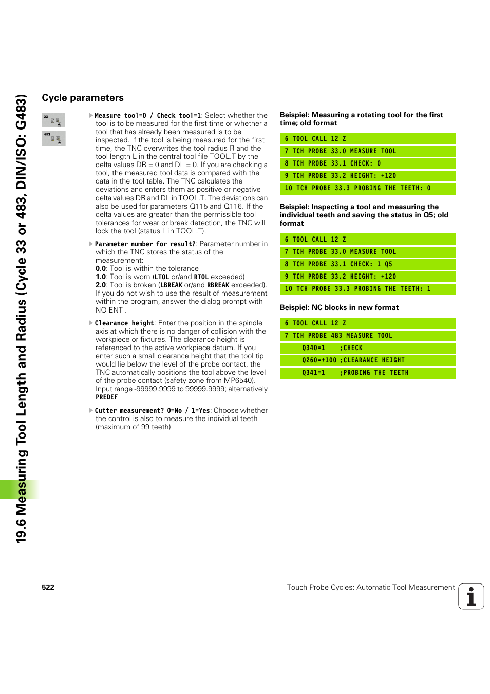 Cycle parameters | HEIDENHAIN iTNC 530 (60642x-04) Cycle programming User Manual | Page 522 / 529