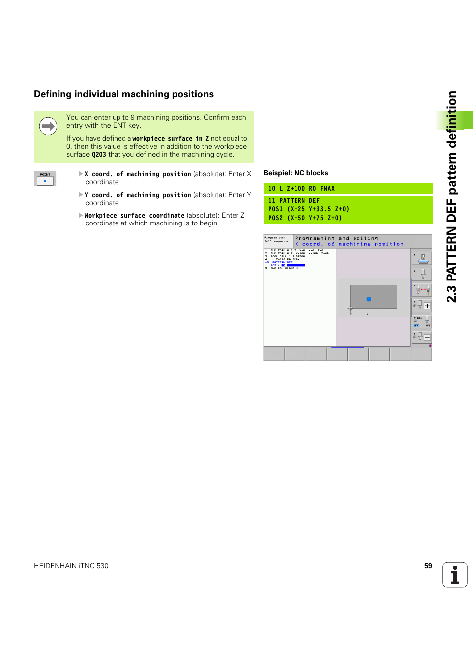 Defining individual machining positions, Seite 59 | HEIDENHAIN iTNC 530 (60642x-04) Cycle programming User Manual | Page 59 / 529