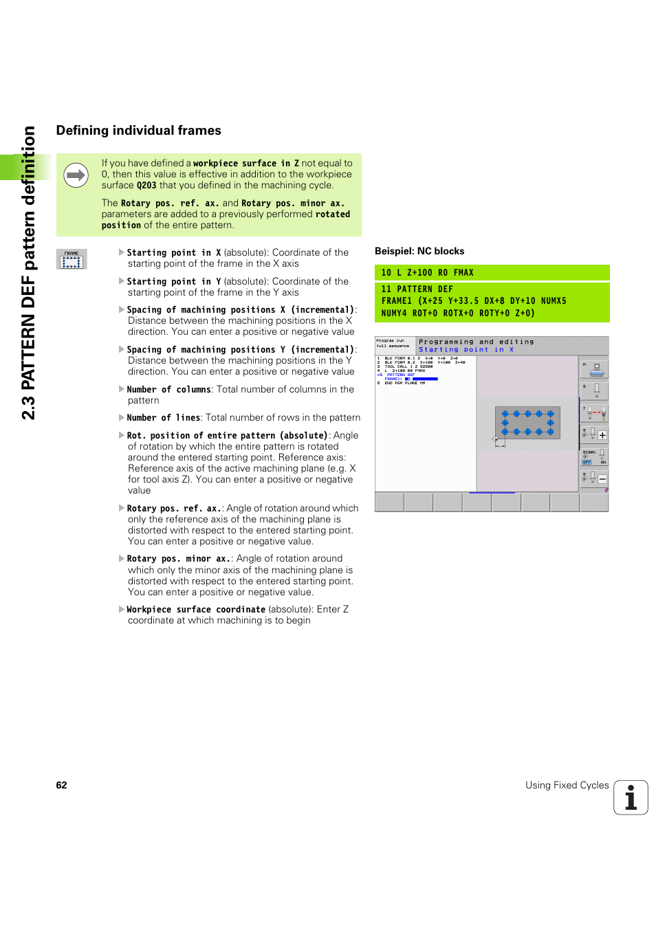 Defining individual frames, Seite 62 | HEIDENHAIN iTNC 530 (60642x-04) Cycle programming User Manual | Page 62 / 529