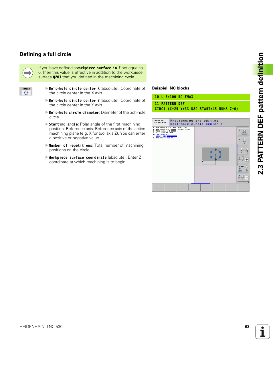 Defining a full circle, Seite 63 | HEIDENHAIN iTNC 530 (60642x-04) Cycle programming User Manual | Page 63 / 529
