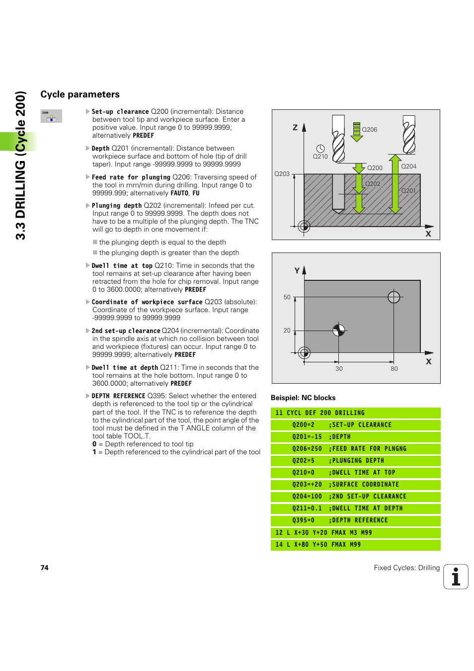 Cycle parameters, 3 drilling (cy c le 20 0) | HEIDENHAIN iTNC 530 (60642x-04) Cycle programming User Manual | Page 74 / 529