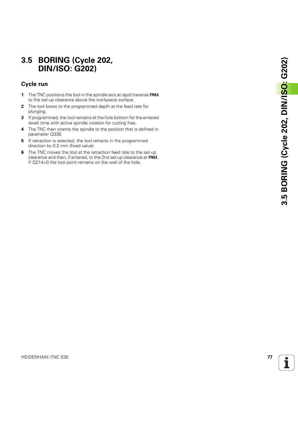 5 boring (cycle 202, din/iso: g202), Cycle run, Seite 77 | HEIDENHAIN iTNC 530 (60642x-04) Cycle programming User Manual | Page 77 / 529