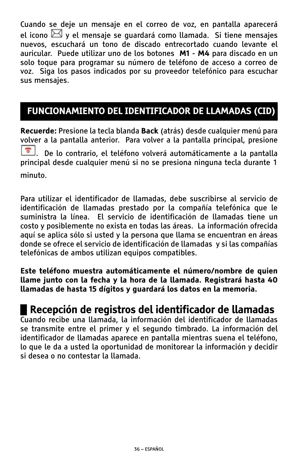 Funcionamiento del identificador de llamadas (cid) | ClearSounds A300 User Manual | Page 100 / 192
