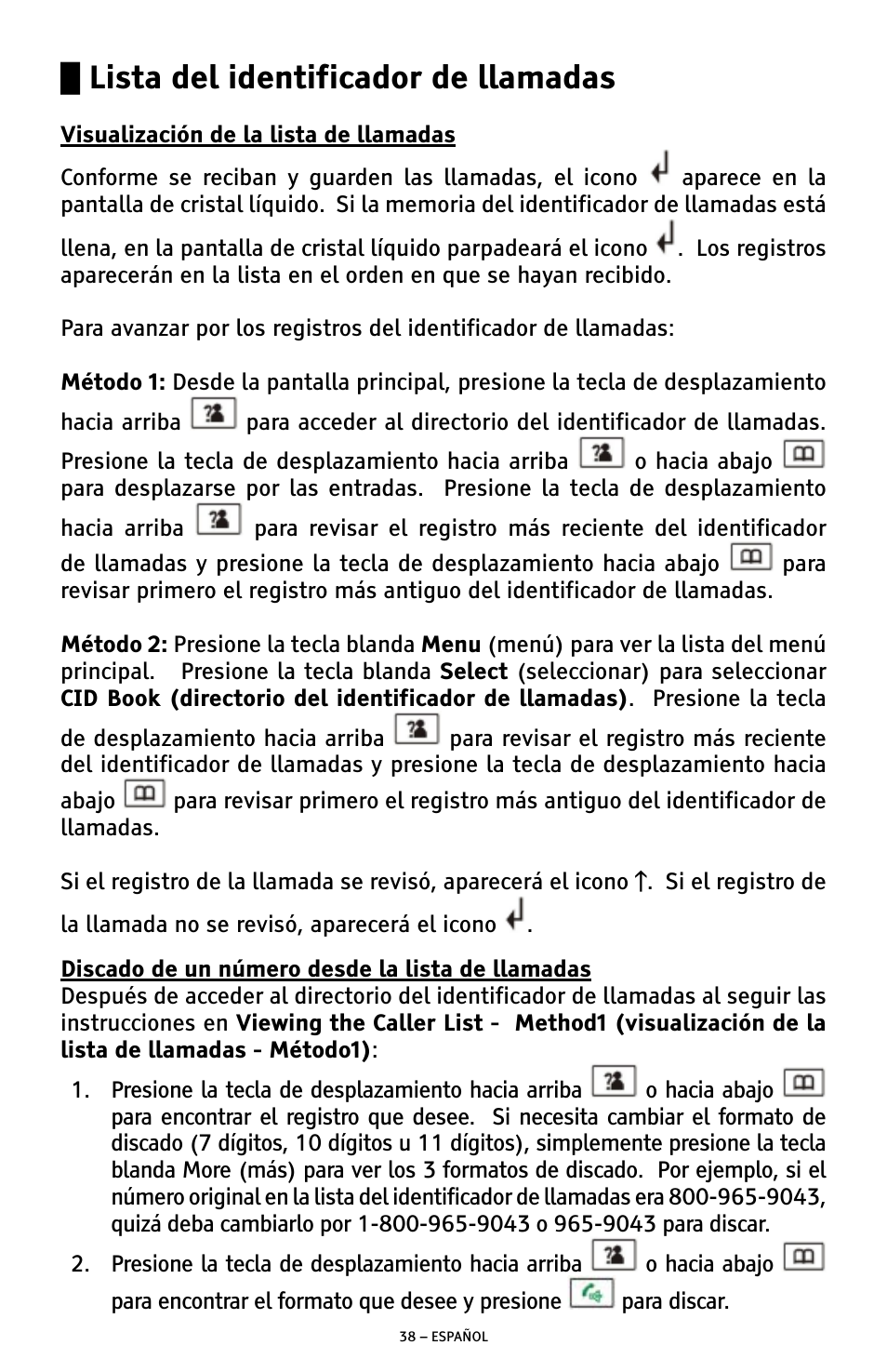 Lista del identificador de llamadas | ClearSounds A300 User Manual | Page 102 / 192