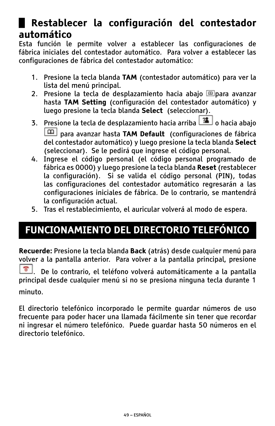 Funcionamiento del directorio telefónico | ClearSounds A300 User Manual | Page 113 / 192