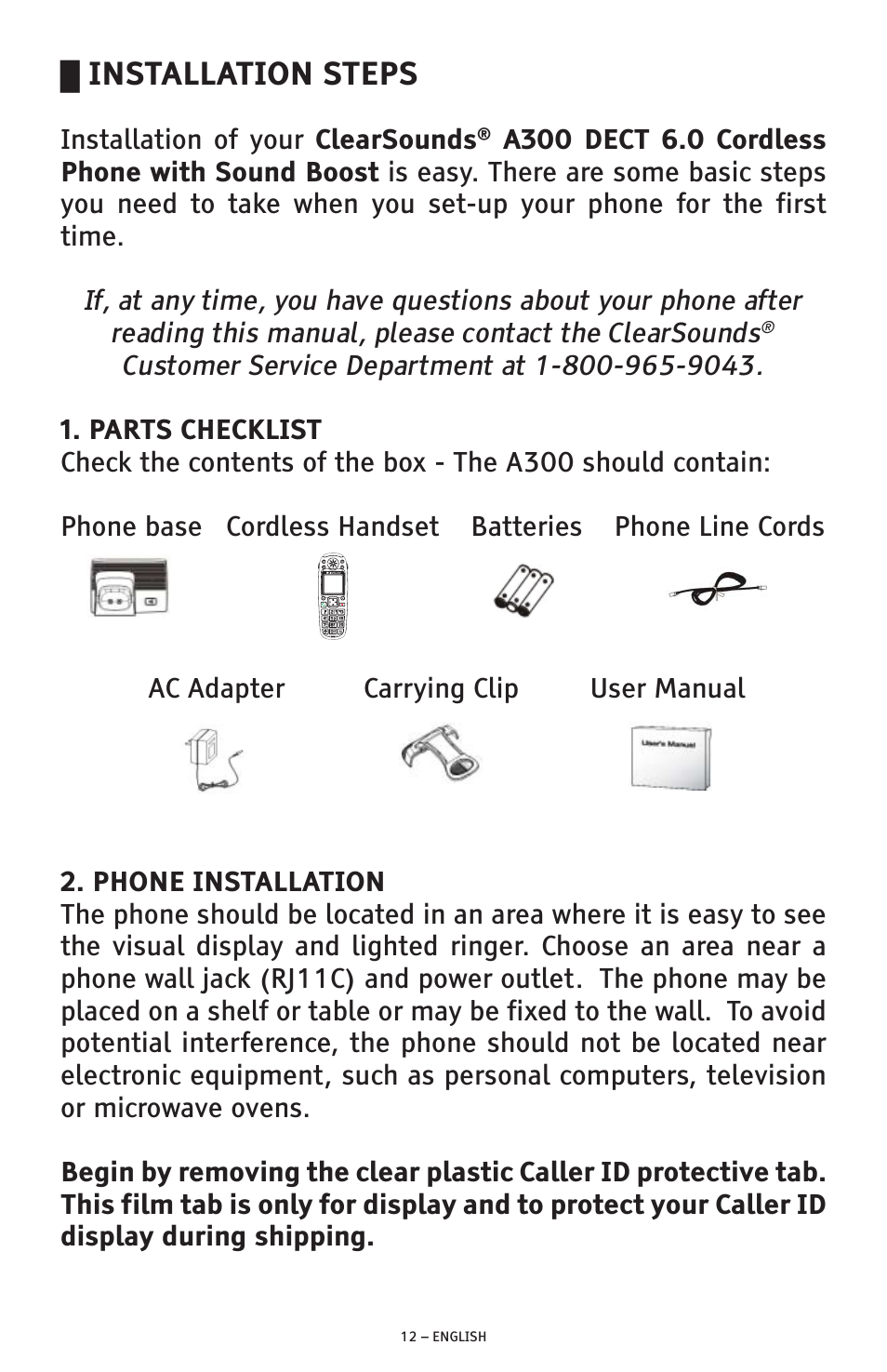 Installation steps | ClearSounds A300 User Manual | Page 12 / 192