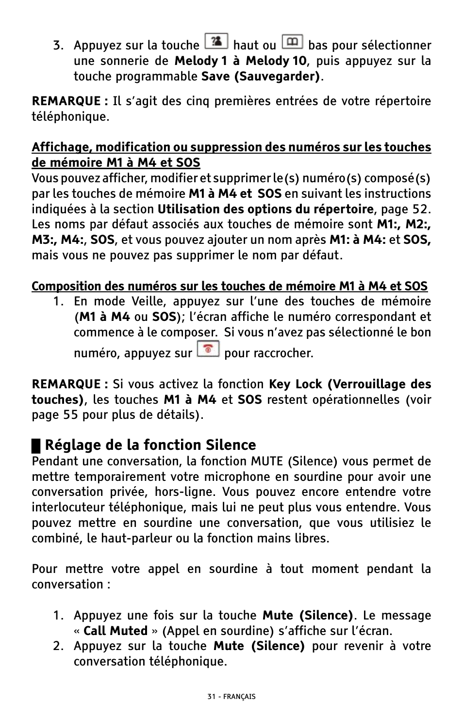 Réglage de la fonction silence | ClearSounds A300 User Manual | Page 159 / 192