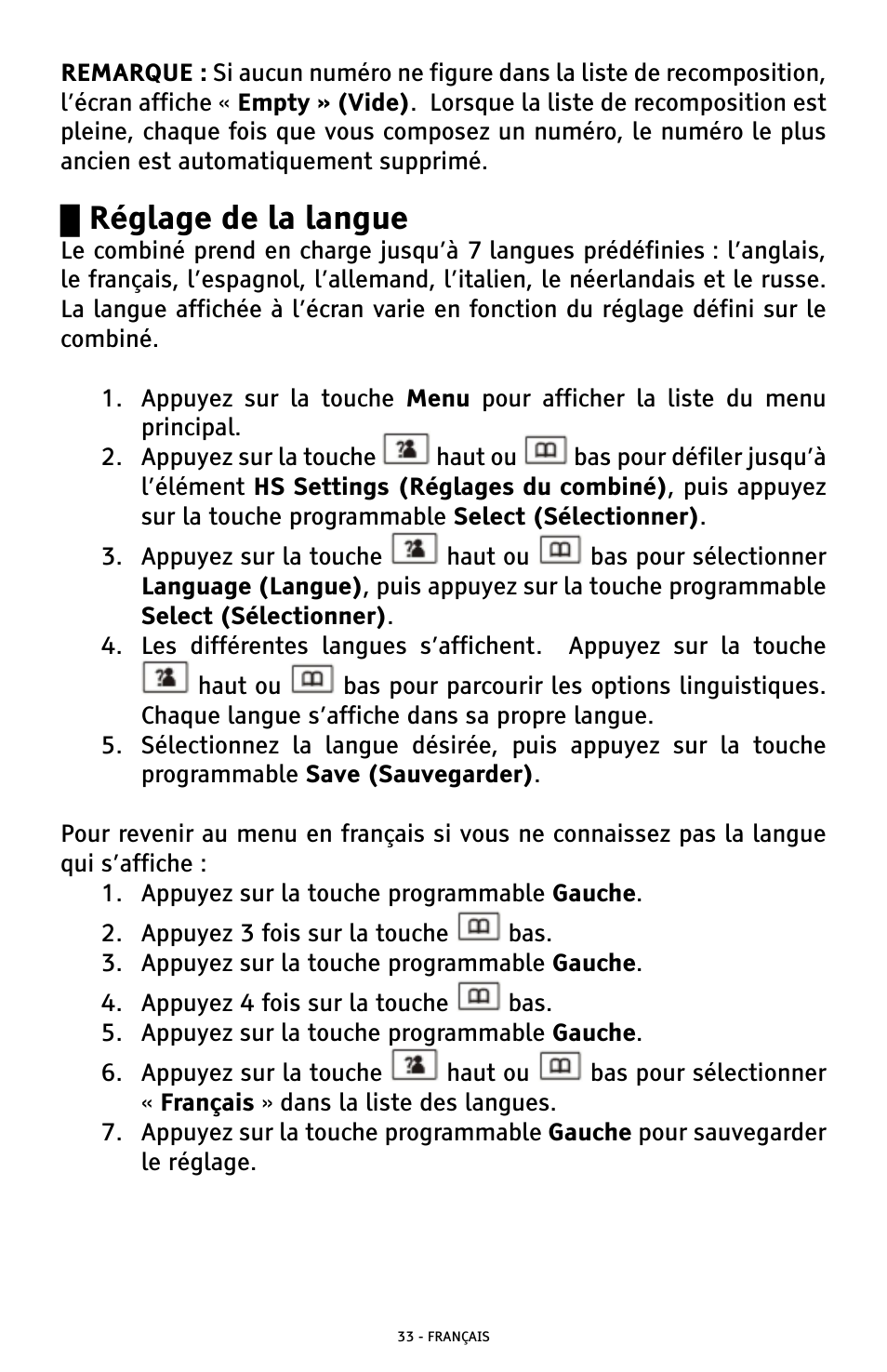 Réglage de la langue | ClearSounds A300 User Manual | Page 161 / 192
