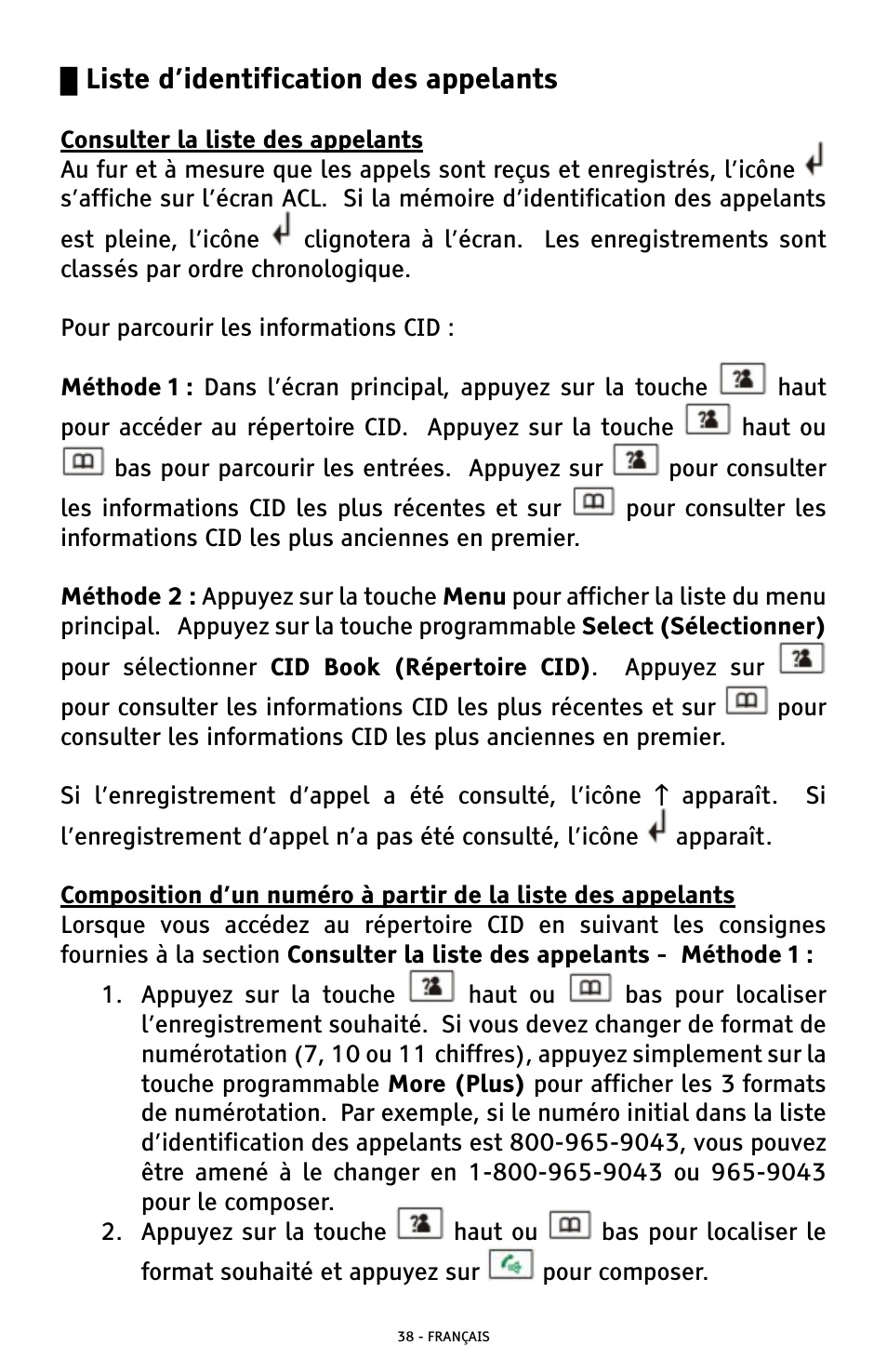 Liste d’identification des appelants | ClearSounds A300 User Manual | Page 166 / 192