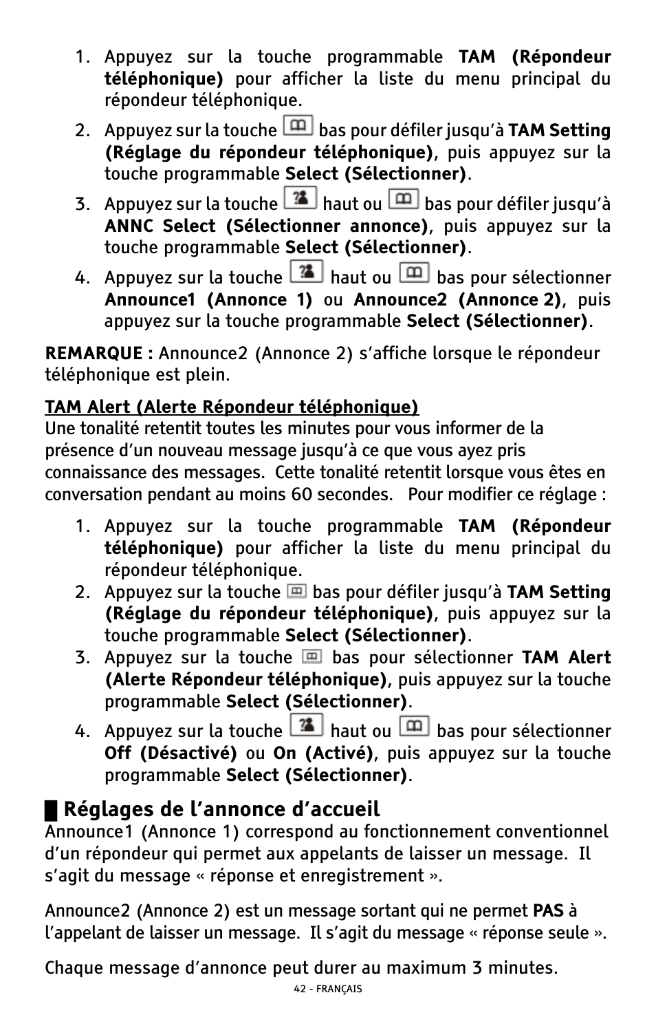 Réglages de l’annonce d’accueil | ClearSounds A300 User Manual | Page 170 / 192