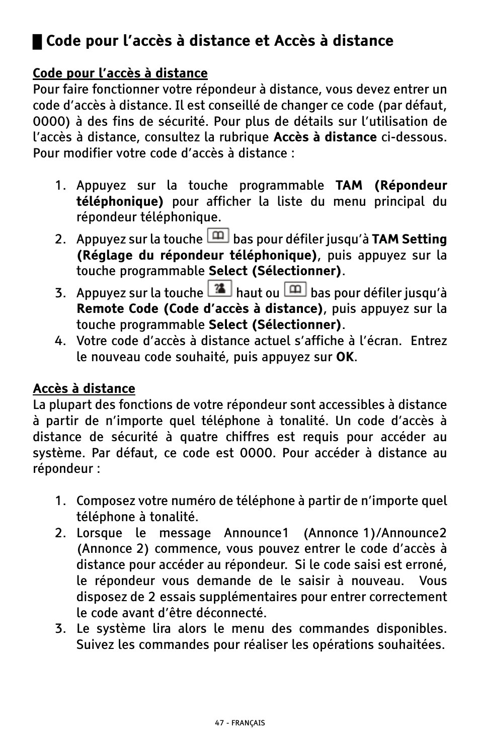 Code pour l’accès à distance et accès à distance | ClearSounds A300 User Manual | Page 175 / 192