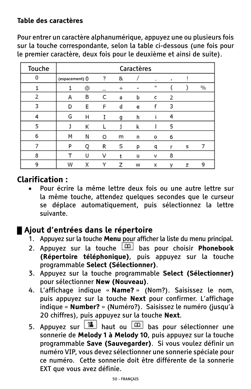 Clarification, Ajout d’entrées dans le répertoire | ClearSounds A300 User Manual | Page 178 / 192