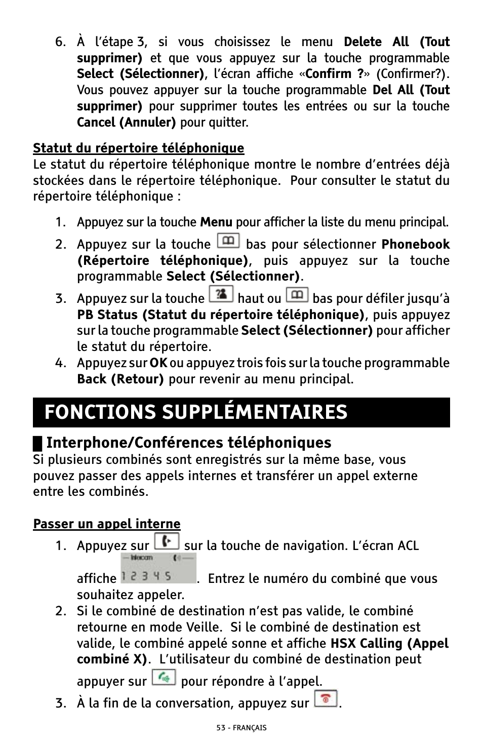 Fonctions supplémentaires, Interphone/conférences téléphoniques | ClearSounds A300 User Manual | Page 181 / 192
