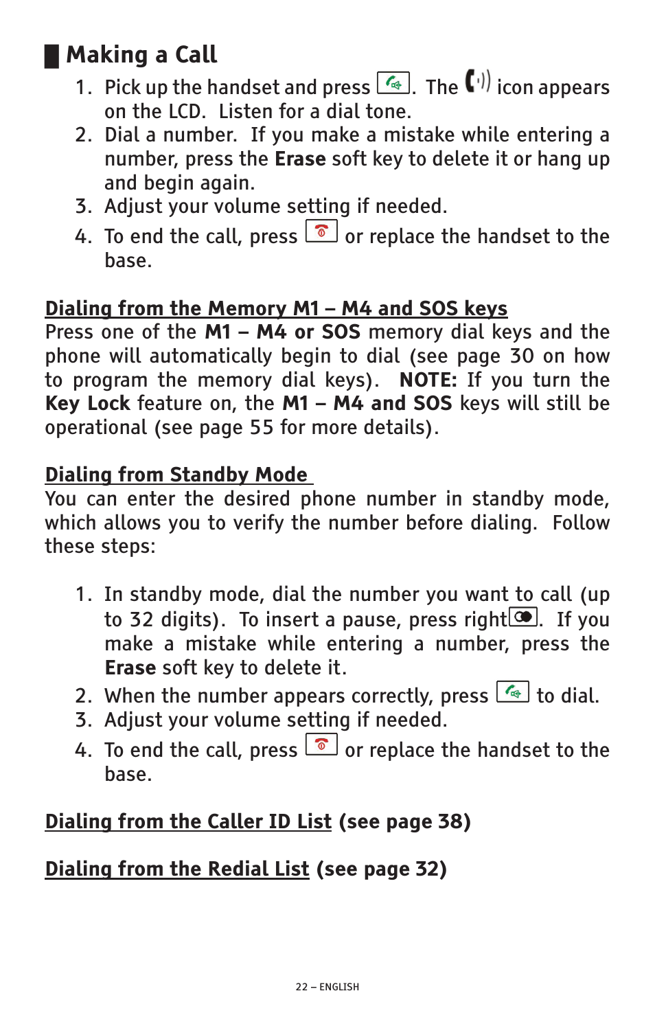 Making a call | ClearSounds A300 User Manual | Page 22 / 192