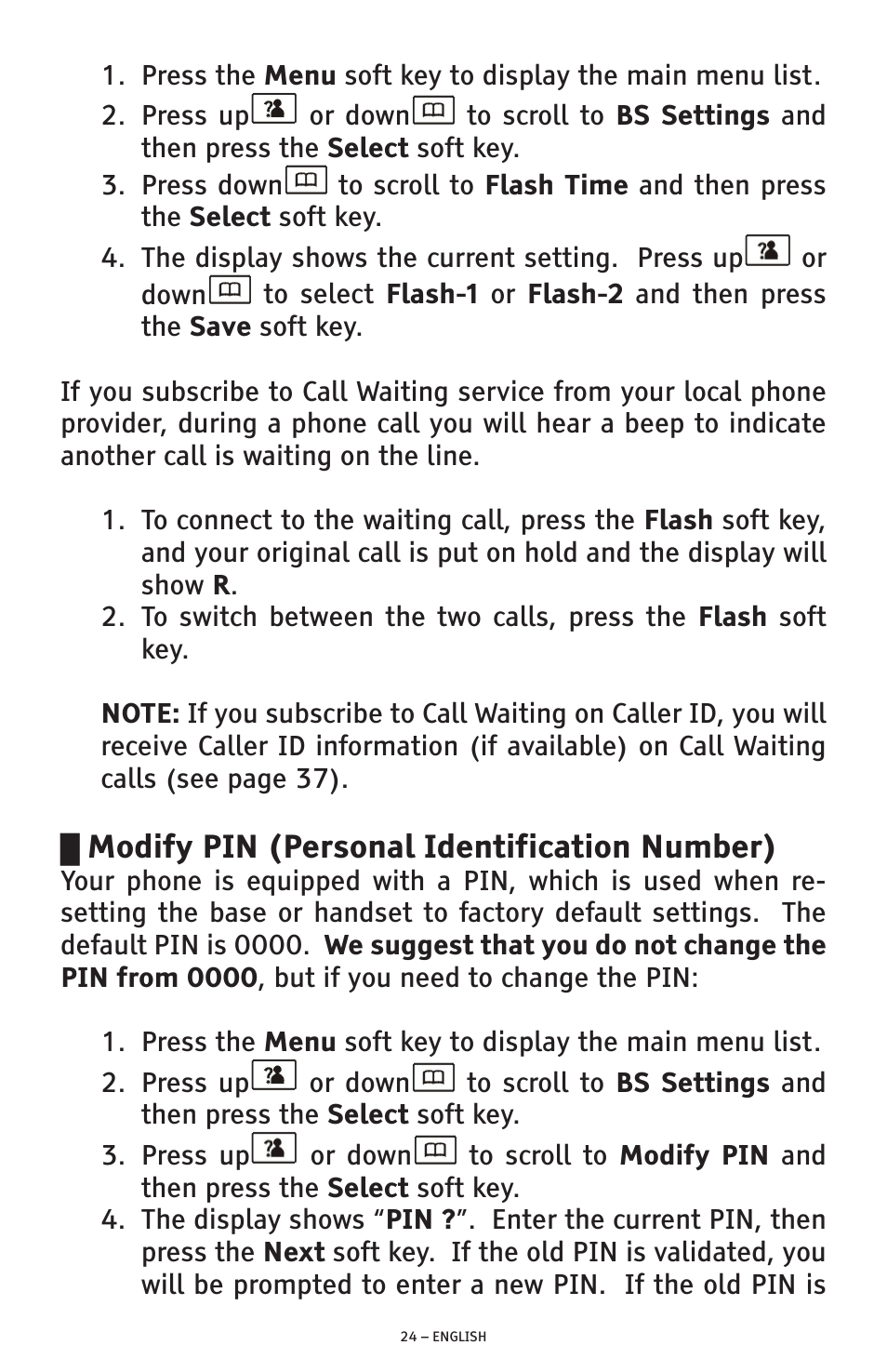 Modify pin (personal identification number) | ClearSounds A300 User Manual | Page 24 / 192