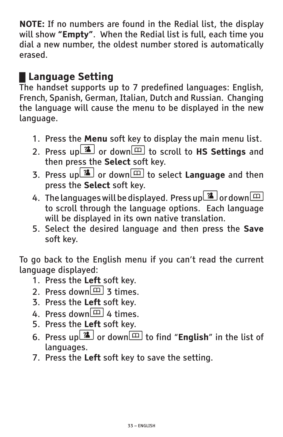 Language setting | ClearSounds A300 User Manual | Page 33 / 192