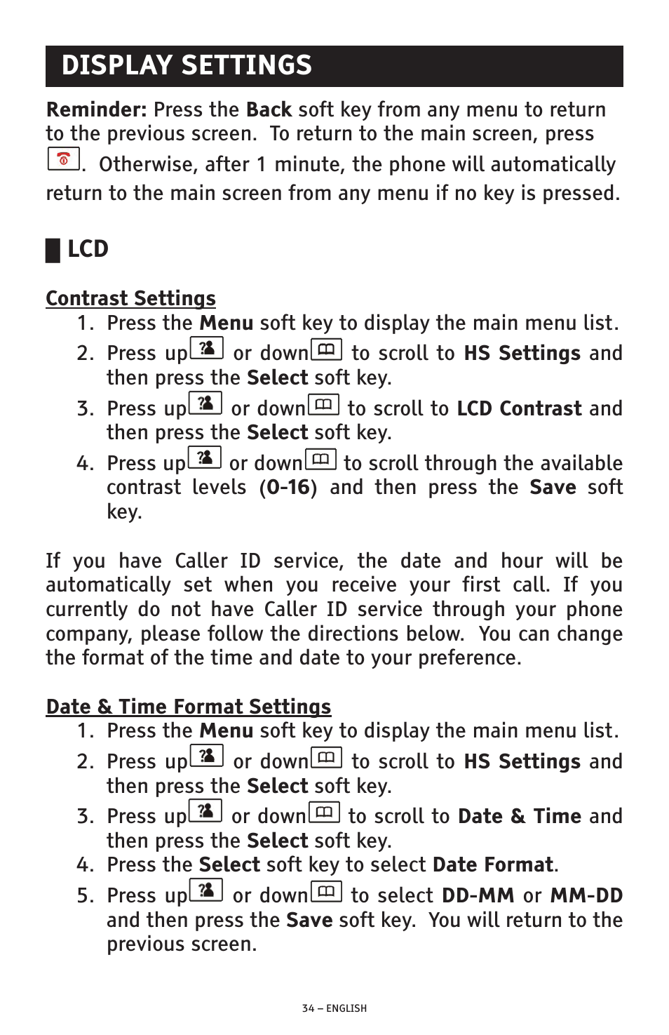 Display settings | ClearSounds A300 User Manual | Page 34 / 192