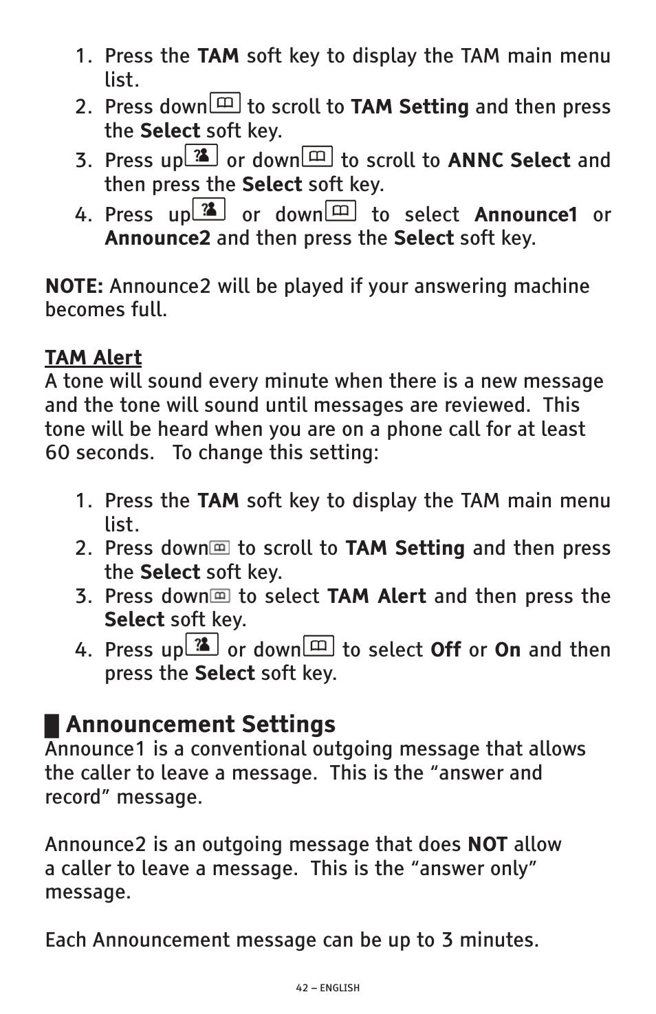 Announcement settings | ClearSounds A300 User Manual | Page 42 / 192