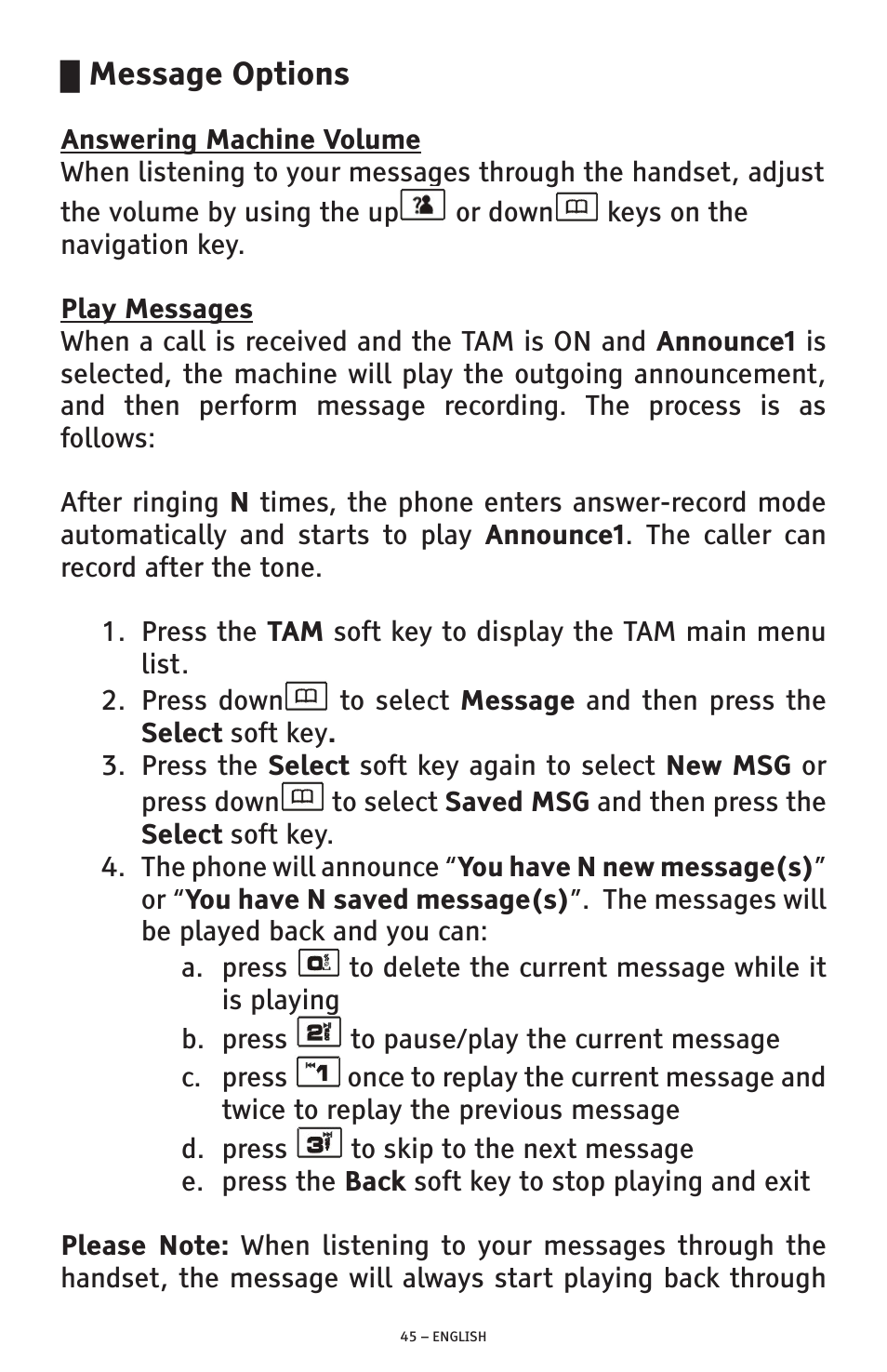 Message options | ClearSounds A300 User Manual | Page 45 / 192
