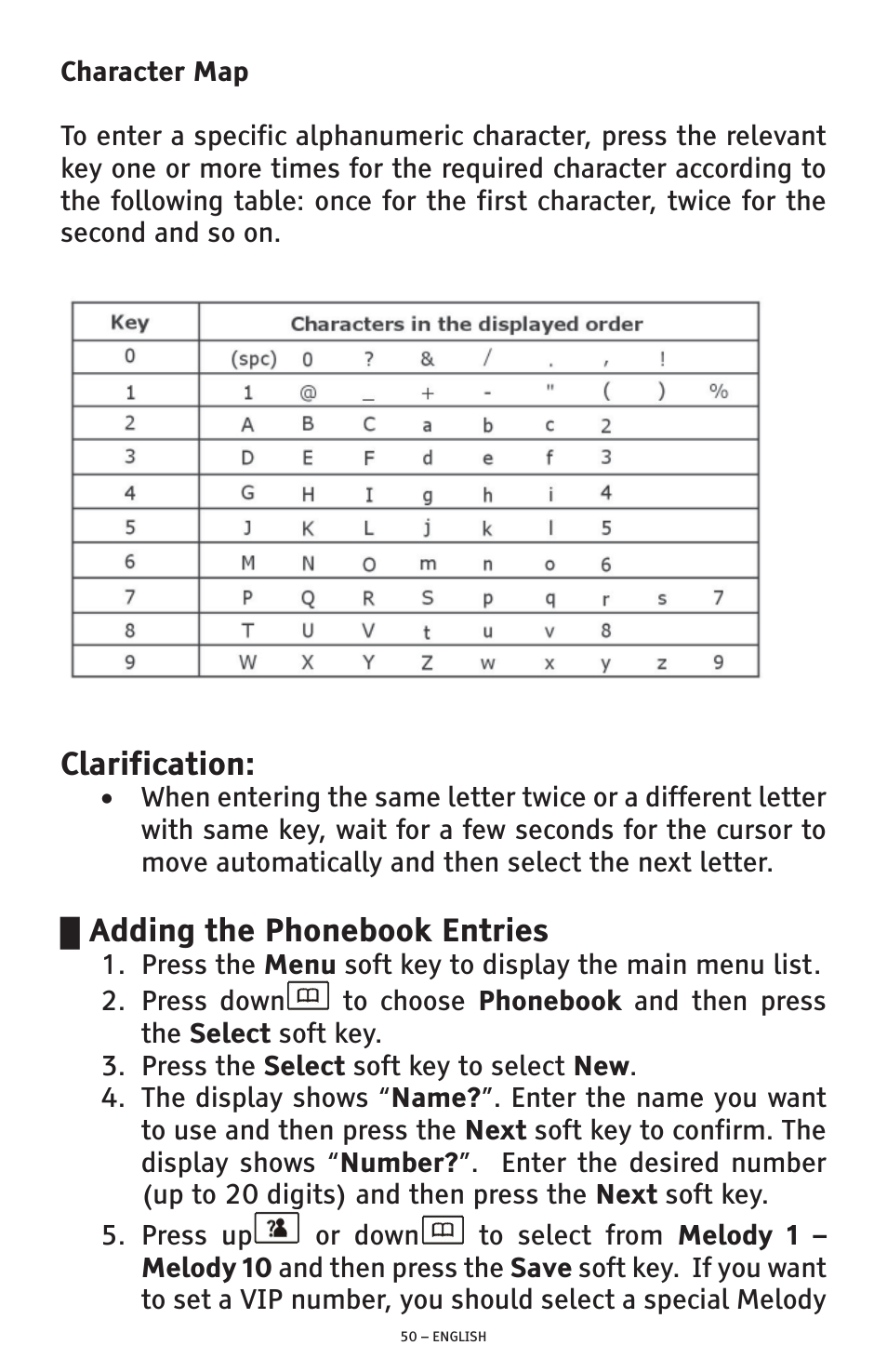 Clarification, Adding the phonebook entries | ClearSounds A300 User Manual | Page 50 / 192