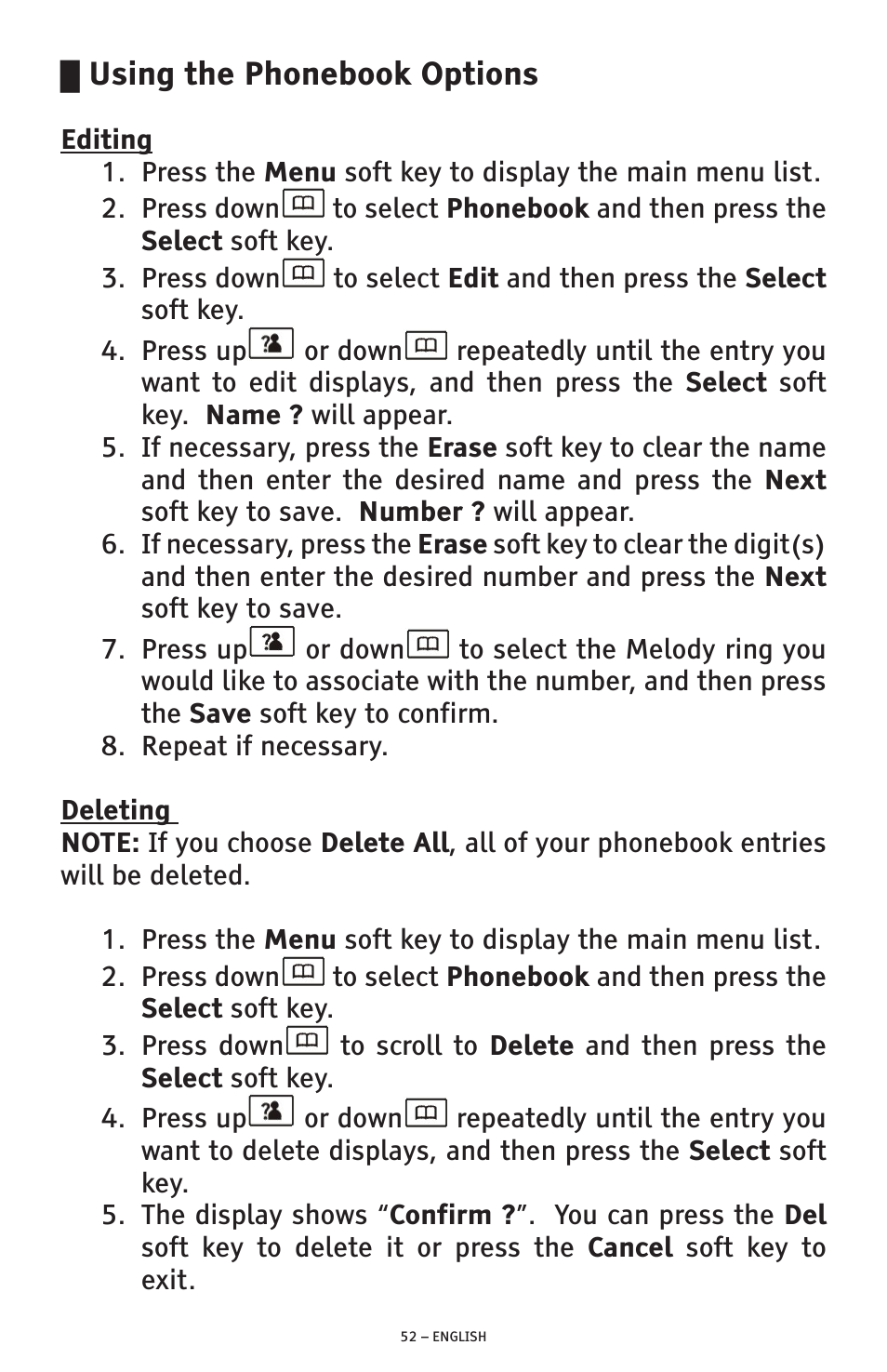 Using the phonebook options | ClearSounds A300 User Manual | Page 52 / 192