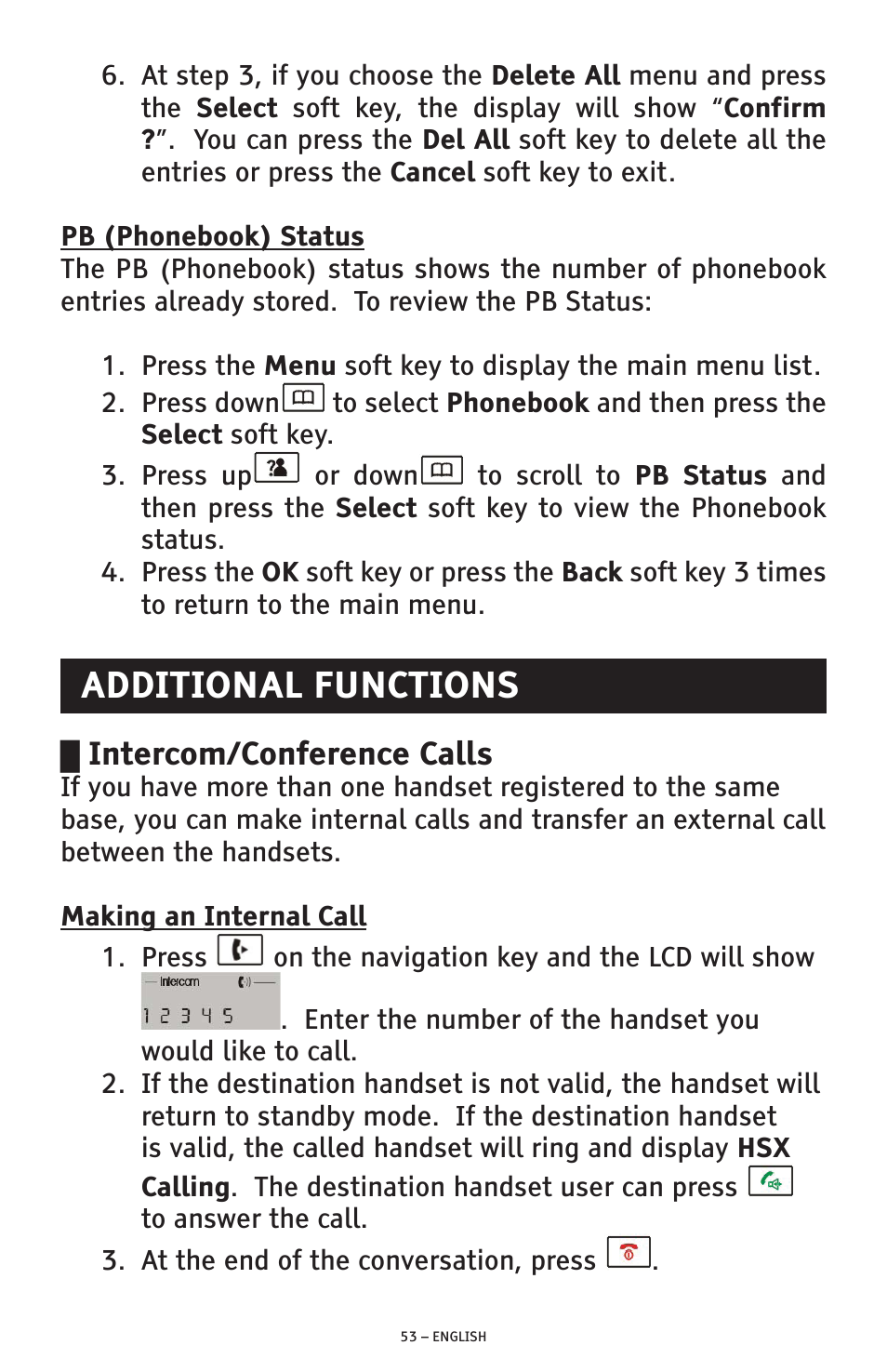 Additional functions, Intercom/conference calls | ClearSounds A300 User Manual | Page 53 / 192