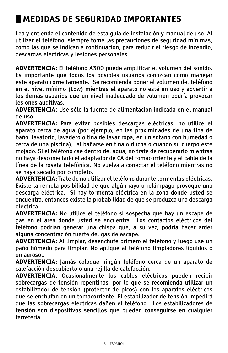 Medidas de seguridad importantes | ClearSounds A300 User Manual | Page 69 / 192