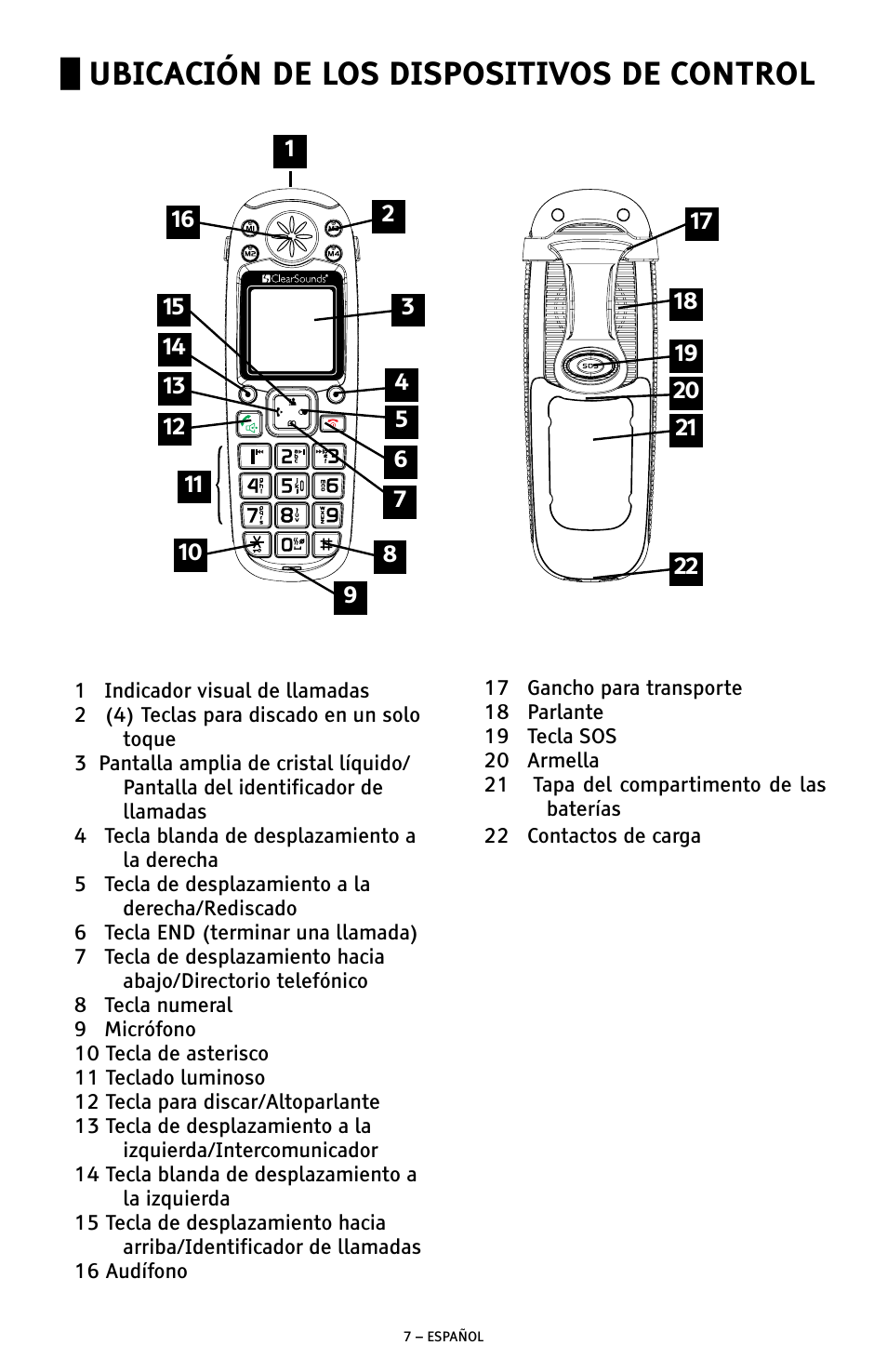 Ubicación de los dispositivos de control | ClearSounds A300 User Manual | Page 71 / 192